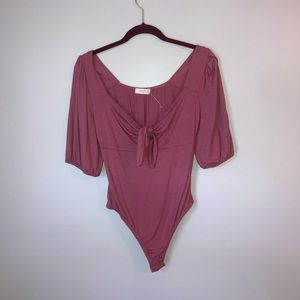 Recent Puff Sleeve Square Neck Front Tie Bodysuit